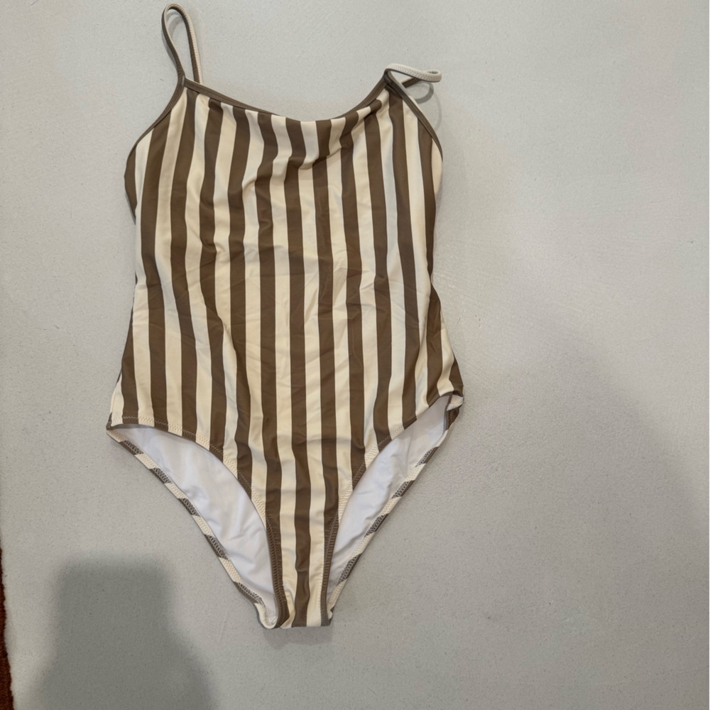 Rylee + Cru Brown and Cream Striped One Piece